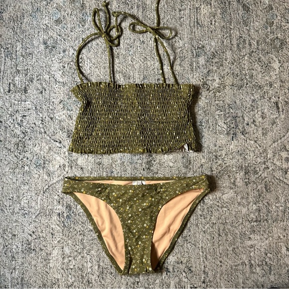 🆕 Madewell Second Wave Classic Bikini Bottom and Rouched top in Campden Daisies - Picture 3 of 7